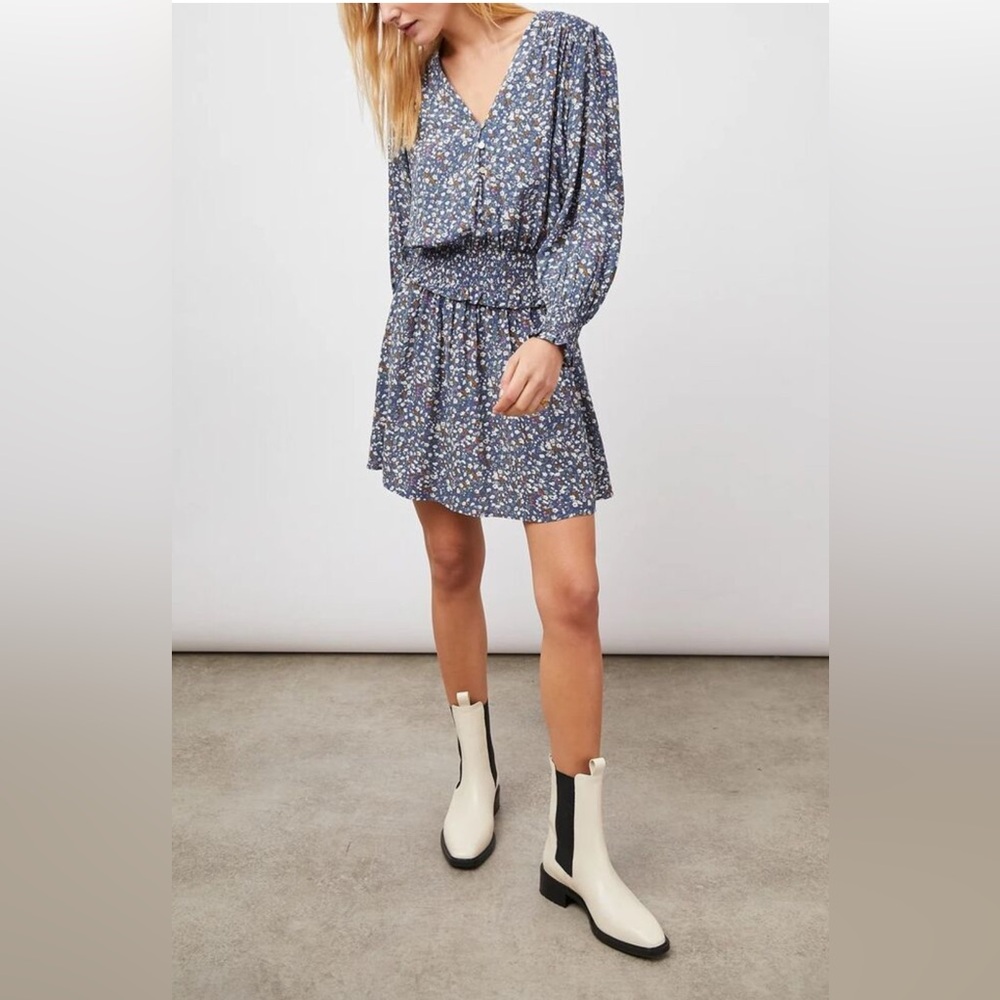 Rails Zana long sleeve blue ditsy floral dress size small